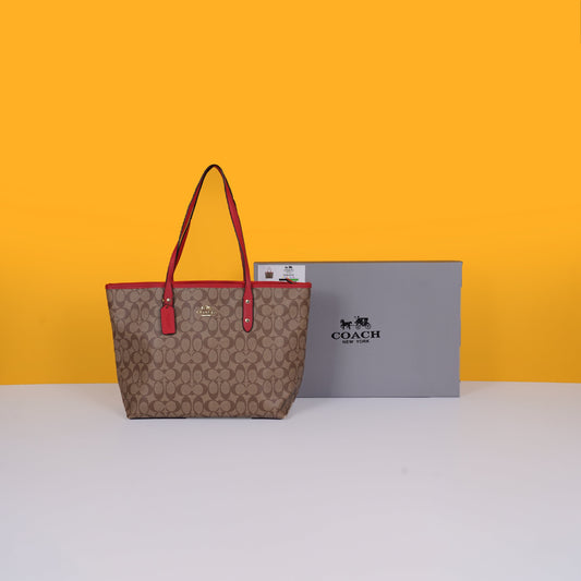 Signature City Tote Bag With OG Box & Dust Bag (Apricot Red - 810)