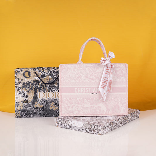 Book Tote Pink With OG Box & Dust Bag & Scarf (Pink Tiger - 574)