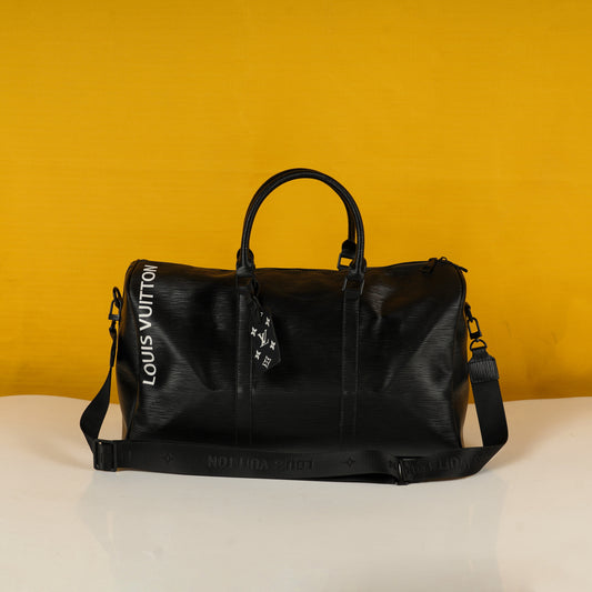 Keepall Bandoulire Premium Monogram Unisex Duffle Bag With Dust Bag & Accessories (Black - 680)