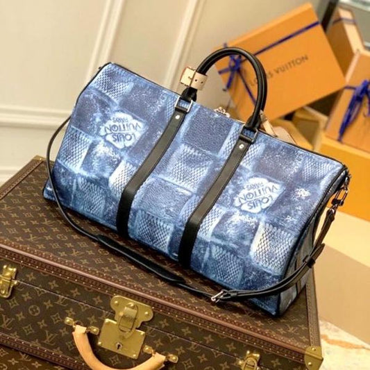 Keepall Bandoulire Limited Edition Premium Unisex Duffle Bag With Dust Bag & Accessories (Ocean Blue - 683)