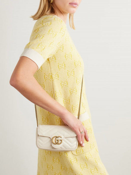 Marmont Mini Matelasse Shoulder Bag With OG Box & Dust Bag (White - 907)