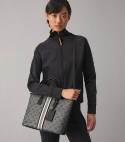 Tory Burch T Monogram Coated Canvas Tote Bag Navy With Dust Bag